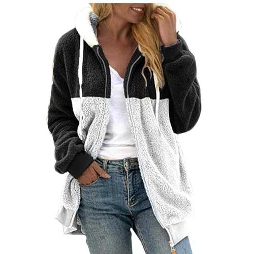Zip Up Hoodie Women Plus Size Gradient Plain Color Hoodies Fashion Warm Casual Jacket Chunky Sherpa Lined Comfortable Hooded Tops Fluffy Thermal Autumn Winter Outerwear Long Sleeve Teddy Bear Coat