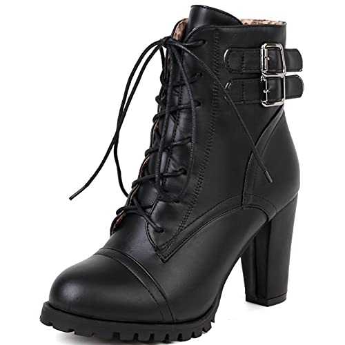Cocey Women's Fashionable Lace-up Ankle Boots with High Block Heels