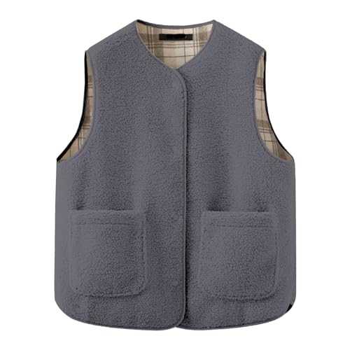 Women's Gilets Uk Gilet for Women Uk Casual Sleeveless Warm Autumn Winter Sherpa Waistcoat with Pockets Button Down Solid Color Lightweight Cozy Gilets and Bodywarmers