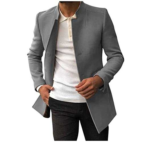 Elegant Men's Wool Coat Thick Mid-Length Winter Trench Coats Stylish Casual Work Business Peacoat Single Breasted Short Trench Coat Casual Jacket 3/4 Long Overcoat Long Sleeve Tops