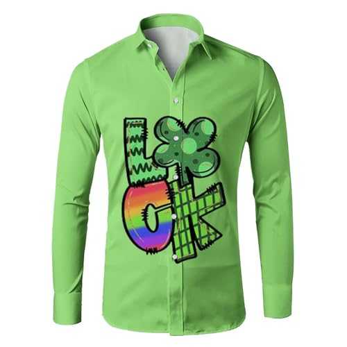 TYUIOP ST Patricks Day Shirt Mens Gift Vouchers Casual Shirts for Men UK Casual Non Iron Business Formal Shirt S-6Xl Mens Shirts Long Sleeve Smart Regular Fit Men's Regular Fit