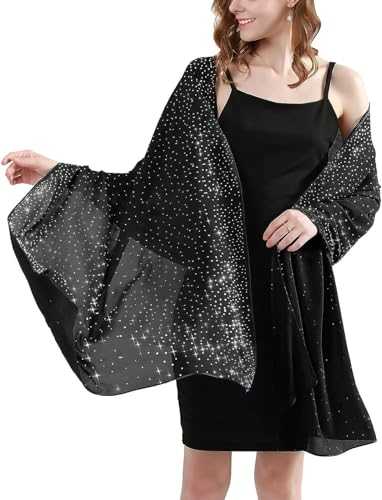 Longwu Chiffon Scarf for Women Large Sparkly Rhinestone Shawls and Wraps for Ladies, Shawls for Evening Party Dresses Wedding Proms & Parties (70x200cm)