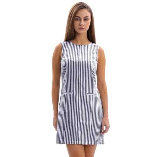 Amazhiyu Womens Summer Linen Blend Striped Dress, Ladies Casual Sleeveless Crew Neck Beach Dresses for UK Women