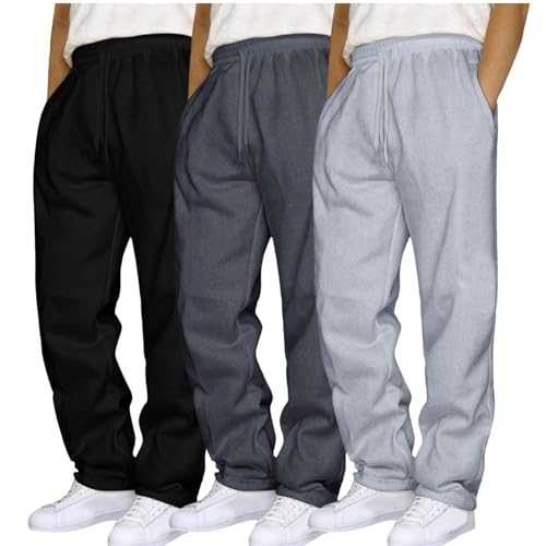 Men's 3 Pack Sweatpants Bottoms Workout Joggers with Pockets Elasticated Waist Drawstring Running Fitness Trousers Gym Tracksuit Athletic Pants