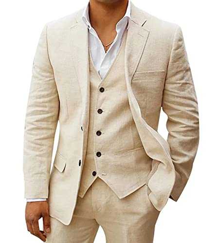 Mens Tuxedo Beige 3 Piece Wedding Suits Fashionable Samrt Fit Summer Beach Party Suit Men's Business Suit