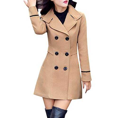 Women Double Breasted Long Trench Coat Wool Parka Elegant Office Windbreaker Classic Winter Spring Warm Jacket Ladies Long Sleeve Cardigan Top Outerwear Overcoat Plus Size
