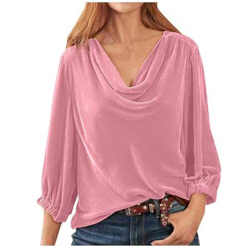 Velvet Tops for Women UK Shimmer Sequin Sparkly Festival Party Shirt and Blouse Womens 3/4 Long Sleeve Cowl Neck Shining Glitter Top Tee Shirts Pullover Plus Size 8 22