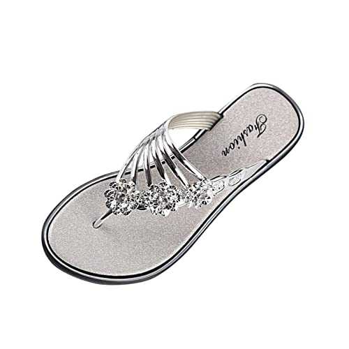 WILLBEST Women's Sandal Mid Wedge Heel Beaded Flowery Strap Shoes Retro Low Mid Wedge Thong Dress Sandals Holiday Heeled Sandals