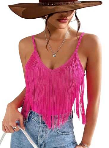 Ladies Fringe Tank Tops - Cowgirl Festival Outfit Sexy Summer Vest Tops for Women Adjustable Spaghetti Straps Tassel Solid Sleeveless V Neck Camisole