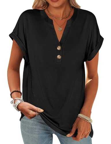 Zeagoo T Shirts for Women Short Sleeve Summer Tops Loose Tee Shirt V Neck Tunic Tops Solid Casual Blouse