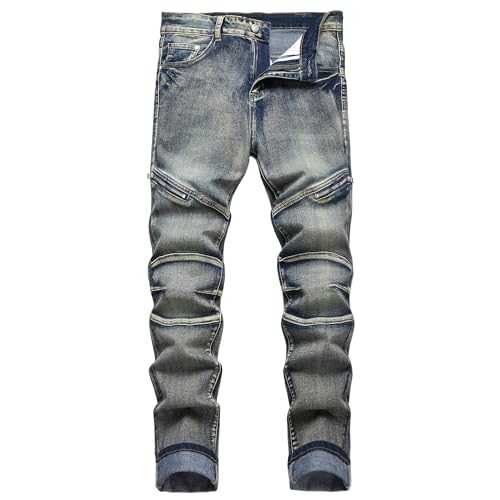 Men's Slim Fit Stretch Ripped Jeans Cargo Skinny for Men, Distressed Destroyed Straight Leg Fashion Comfort Flex Waist Jeans, Teenager Casual Fashion Designer Classic Regular Fit Basic Denim Pants