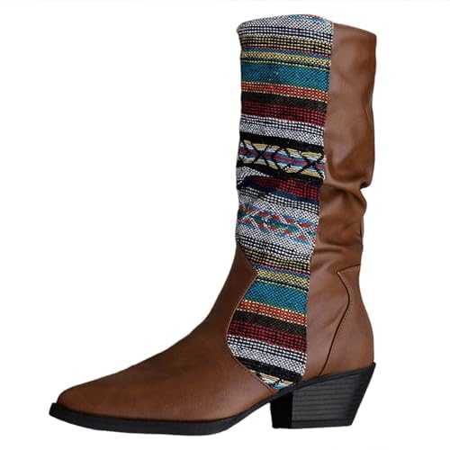 Memmyly Cowboy Boots Women's Summer Cowboy Ankle Boots Small Heel Winter Boots Breathable with Heel Leisure Riding Boots Cowboy Boots Flat Summer Boots Classic Mid-Shaft Boots