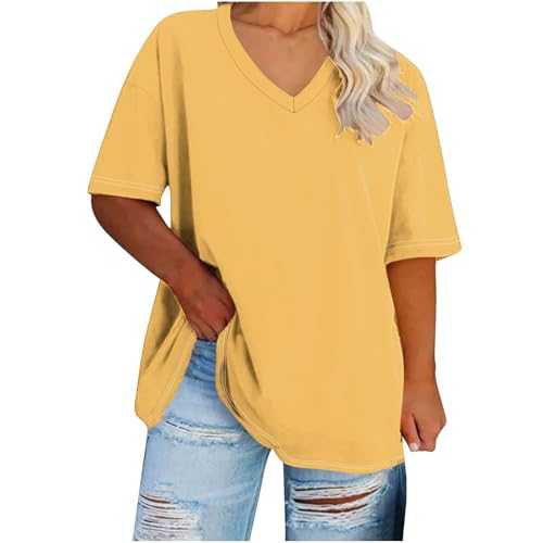 Ladies Summer Tops UK V Neck Short Sleeve Casual Shirts Elegant Blouses Going Out Tops Oversized