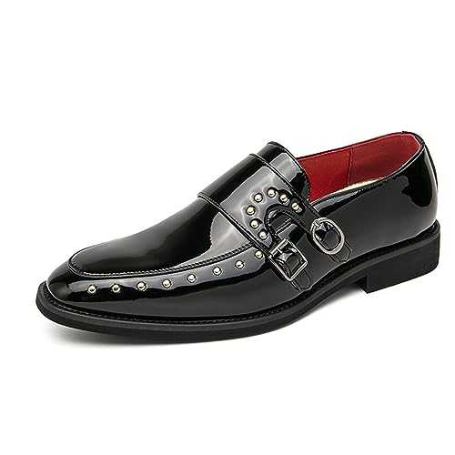 Mens Patent Leather Double Monk Strap Pointed Toe Loafers Western Wedding Formal Business Casual Comfort Oxford Shoes