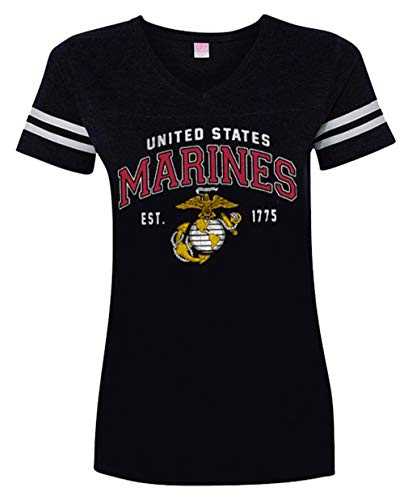 Joe Blow Womens Marine Corps Vintage Logo V-Neck T-Shirt - Medium