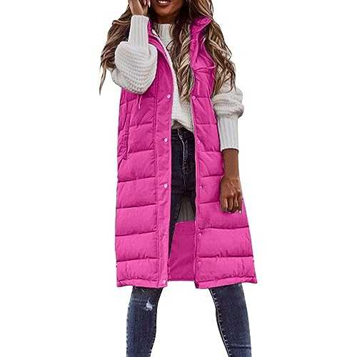 Puffer Gilet for Women UK Sleeveless Warm Thick Warm Sweater Vest Women Solid Full Zip with Hood Winter Jackets Women Thermal Casual Windproof Waistcoat Ladies Lightweight Fluffy Side Pocket Coats
