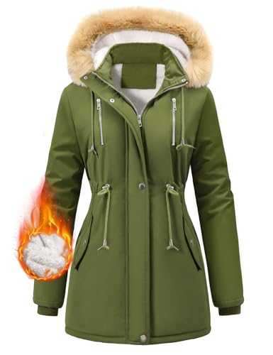 FemiChic Women Winter Coat UK Jackets Ladies Long Padded Hooded Parka with Fleece Lining Warm Thickened Windproof Outerwear Classic Drawstring