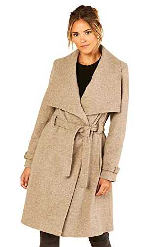 Anastasia Womens Beige Large Collar Belted Wrap Winter Coat