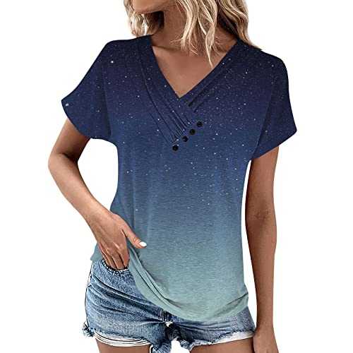 Summer Tops for Women Floral Pattern for Women V-Neck Short Sleeve Comfy Womens Tops Oversized Tshirts