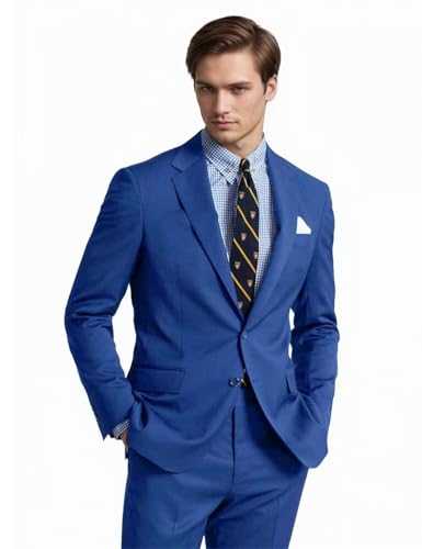 Lanshion Mens Suits Slim Fit 2 Piece Wedding Prom Tuxedo Classic Blazer Jacket Pants Set, Royal Blue, L