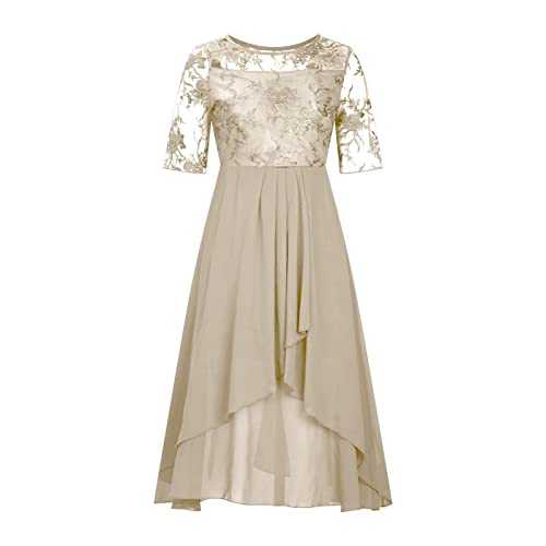 WLHBF Maxi Dresses for Women UK Chiffon Hollow Out Embroidered Skater Casual Retro Half Sleeve Loose Stretch Maxi Dress Lightweight Crew NeckProm Formal Gown Dress