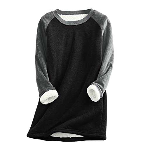 AMhomely Fleece Sweatshirts for Women Plush Jumper Winter Warm Plus Size Long Sleeve Pullover Sweater Thick Sherpa Lined Crewneck Shirts Blouse Loungewear Tunic Tops Homewear