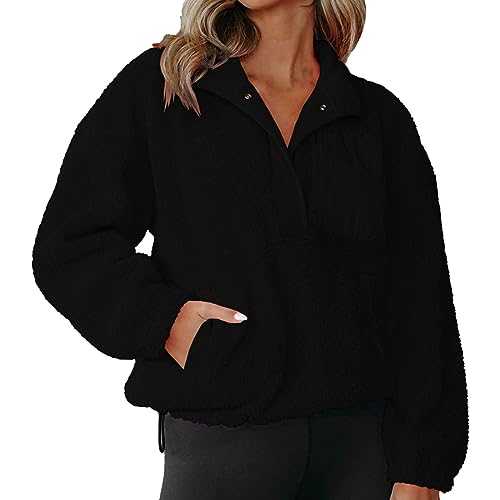 Fleece Coats for Women UK Hoodie Ladies Winter Coats Winter Warm Soft Teddy Hooded Jumper Fluffy Coat Hooded Outwear Long Sleeves Blouse Top Puffer Jacket Black S