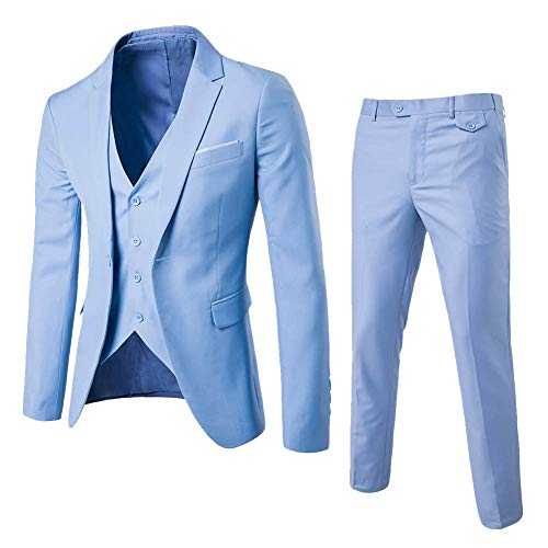 Men's Modern Fit 3-Piece One Button Suit Blazer Jacket Tux Vest & Trousers 9 Colors Available