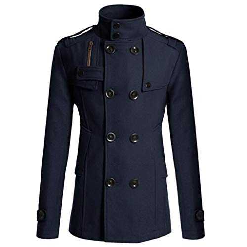 Men's 3/4 Long Overcoat Jacket Mid Length Thick Wool Trench Coats Business Casual Outwear Slim Fit Trench Coat Woolen Outerwear Slim Fit Lapel Collar Trenchcoat