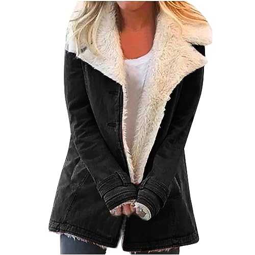 Sherpa Jackets for Women Winter Warm Faux Fur Lined Coat Oversized Thermal Fuzzy Fleece Jacket Fluffy Outwear with Pockets Winter Warm Coats Thickened Windproof Outerwear Comfy Work Outwear Plus Size