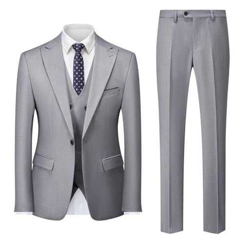 Lacoac Men's Three Pieces Suit One Button Jacket Double Breasted Vest Pants Office Work Tuxedos