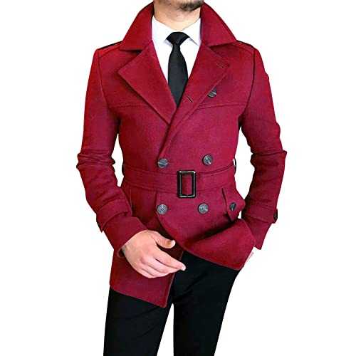 EUVIP Male Autumn and Winter Trench Coat Double Breasted Striped Button Pocket Large Long Sleeve Wool Coat Jacket Men Fashion