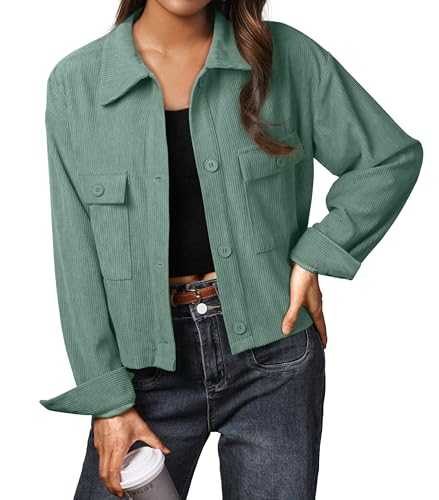 IWOLLENCE Shacket Women Ladies Casual Jackets Women’s Corduroy Shirt Jacket UK Lapel Button-Down Long Sleeves with Pockets