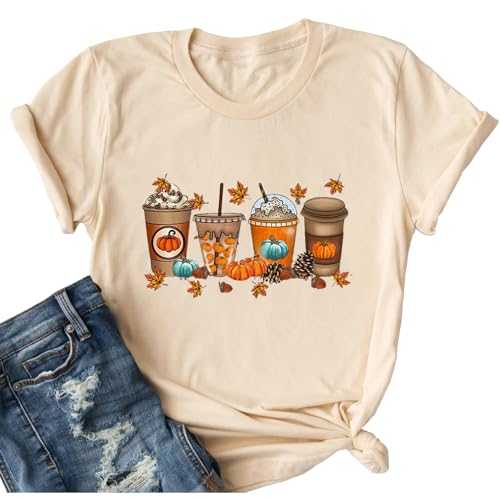 Ykomow Pumpkin Spice Coffee Latte T Shirt Womens Fall Autumn Thanksgiving Graphic Tees