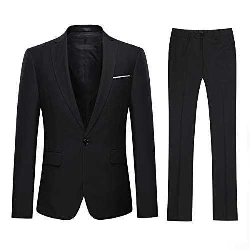 YOUTHUP Men's 2 Piece Slim Fit Suit 1 Button Business Wedding Suits Formal Blazer Trousers