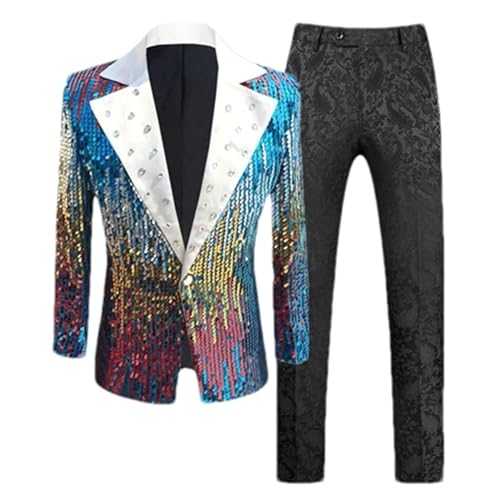 Singer Host Stage Performance Sequins Suit 2 Pieces Men Bar Splice Dress Set