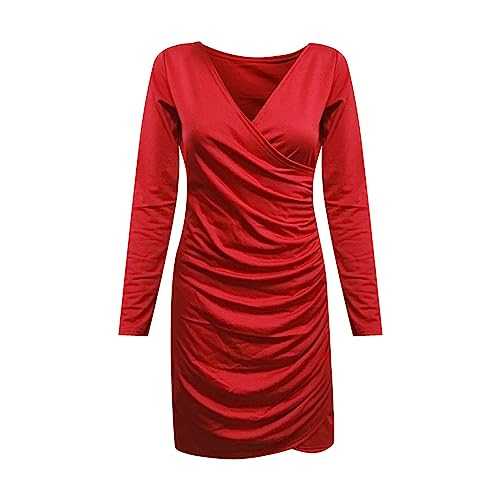 Dresses in Women Autumn and Winter V Neck Sexy Dress Tight Fit Waist Slim Fit Wrap Hip Skirt Women's Bottom Skirt Dresses for Women Party Casual with Sleeves