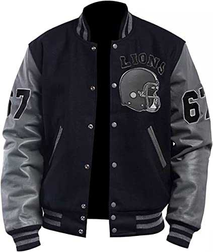 MAXDUD Mens Black & Grey Bomber Jacket | Varsity Jacket College Letterman Jacket for Tom Hardy Baseball Lightweight Jacket
