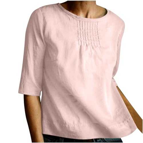 Women Cotton Linen Shirt UK Half Sleeve Baggy Blouse Long Length Tunic Tops Solid Elegant Party Floaty Swing Top Shirts Loose Fit Oversized Pullover Tops Clearance