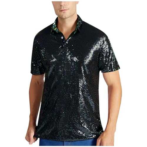 Polo Shirt Men's Casual Short Sleeve Turndown Sequins 70s Disco Nightclub Party T-Shirts Men's Watch Retro Vintage T-Shirt Men's Summer Polo Shirts For Men Sports T-Shirt