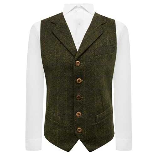 Aegean Blue Herringbone Check Waistcoat with Lapel, Tweed