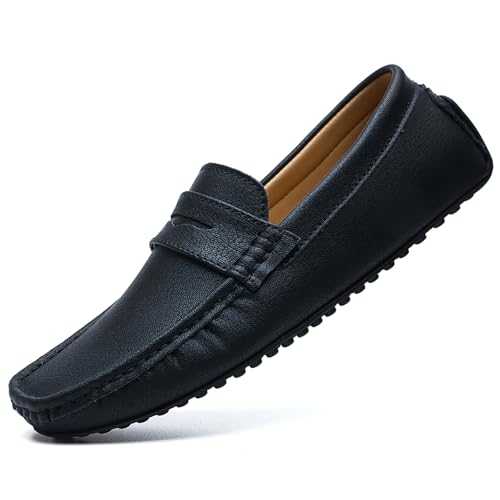 WUIWUIYU Men's Slip On Penny Loafers Moccasin Driving Shoes Casual Leather Flats Boat Shoes