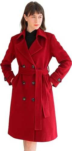 ACECOZY Women's Superior 100% Wool Trench Coat, Classy Long Wool Coat with Belt