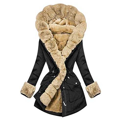 HHMY Winter Parka Women's Lined Warm Teddy Lining Coat Outdoor Jacket Trench Coat with Faux Fur Hood Winter Coat Long Sleeves Thick Hooded Jacket Tailored Quilted Parka Coat, S - XXL