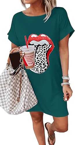 Women Summer Fashion Red Lips Graphic Tshirt Dresses Leopard Tongue Graphic O-Neck Short Sleeve Mini Casual Loose Dress