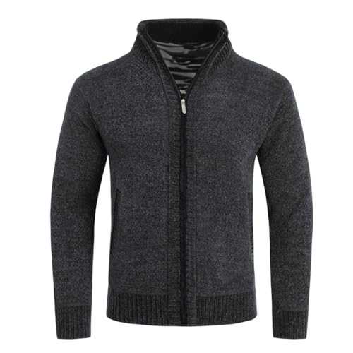 Allthemen Mens Knitted Cardigan Full Zip Warm Fleece Lined Thick Sweater Stand Collar Coat
