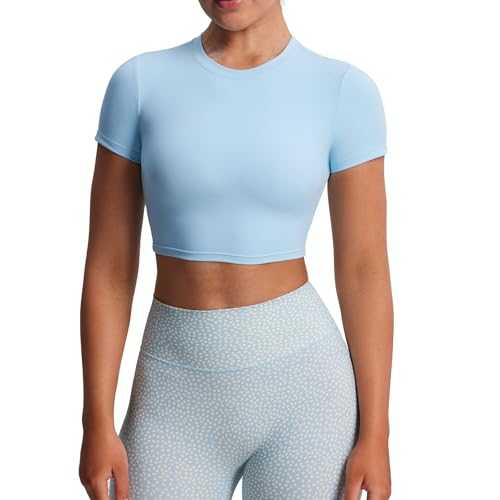 Aoxjox Short Sleeve Crop Tops for Women Classic Longline Workout Crop T Shirt Top
