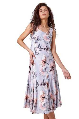 Roman Originals Womens Floral Bias Cut Godet Dress - Ladies Fit and Flare Formal Occasion Wedding Guest Graduation Smart Casual Everyday Wear Dresses