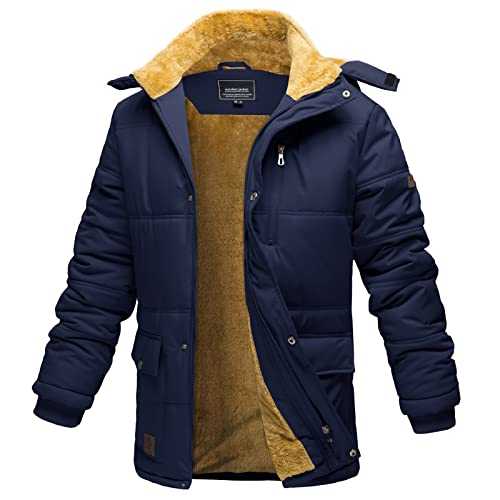 EKLENTSON Men's Winter Jacket with Detachable Hood Windproof Fleece Parka Coat Water Repellent Jacket 6 Pockets