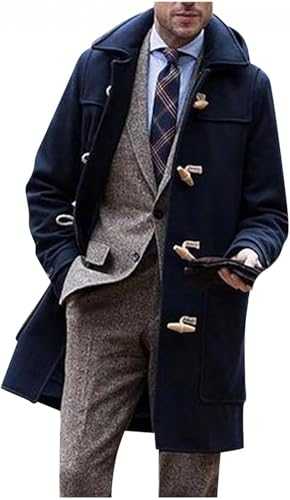 Suncadmious Men's Oversized Notched Long Faux Wool Blend Trench Coat Overcoat Length Lapel Winter Jacket with Hood